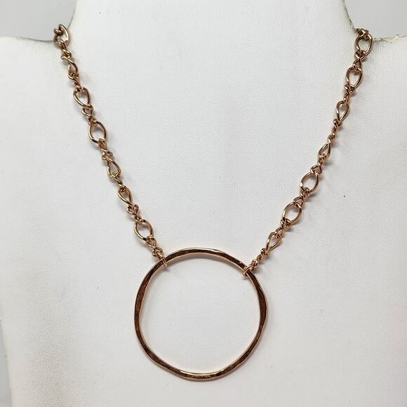 Express Rose Gold Tone Hammered Ring Pendant Chain Necklace Fashion Jewelry - Picture 1 of 5